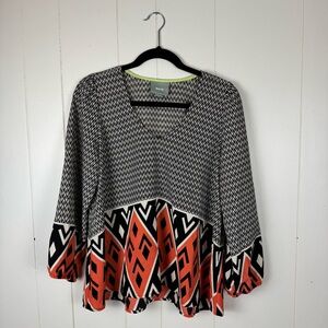 Maeve Black White Red Geometric Boho Blouse Small Balloon Sleeve Top